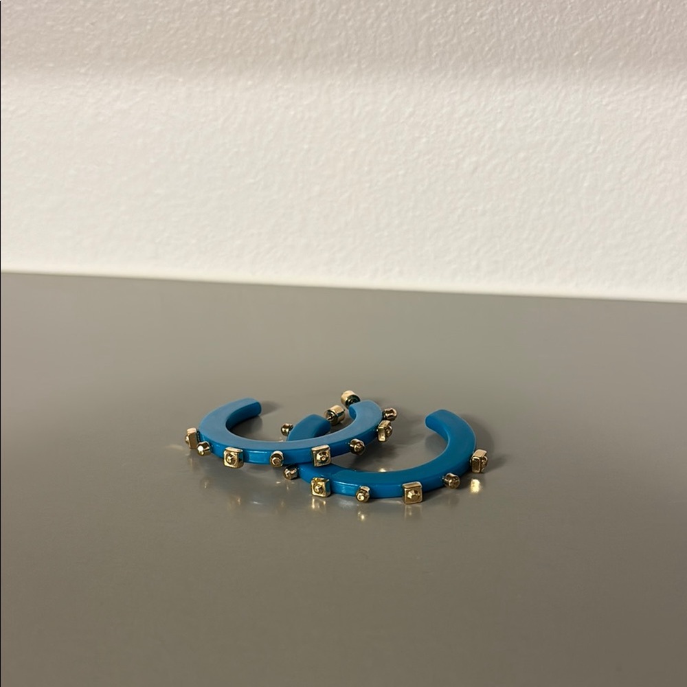 Chic Blue and Gold Hoop Earrings